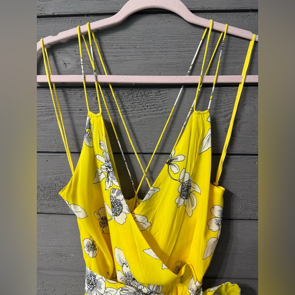 NWT Alice + Olivia Susana Yellow Floral Wrap Mini Dress Begonia Citrus Sz 10 - Picture 5 of 15